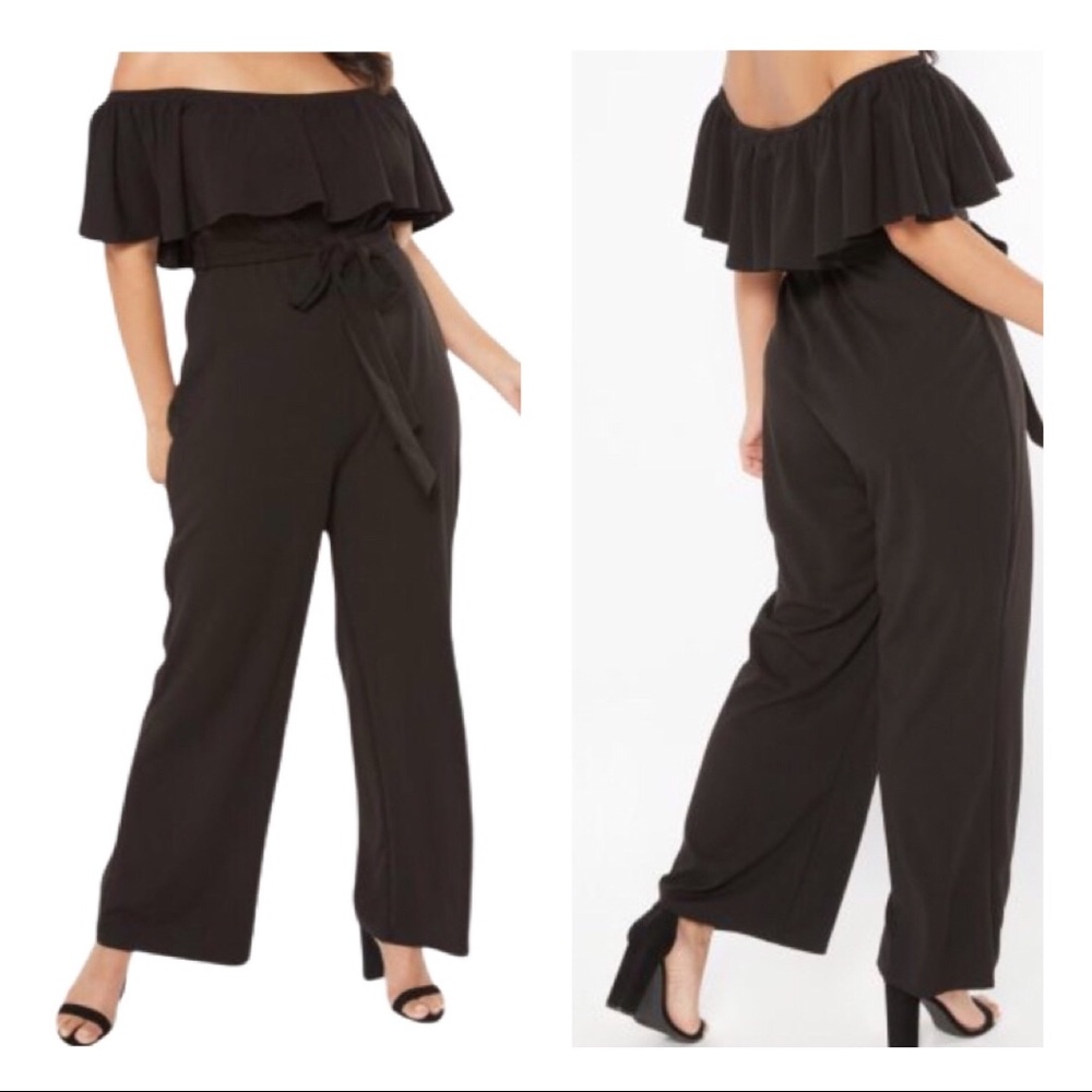 Rue 21 Black Ruffled Off the Shoulder Jumpsuit